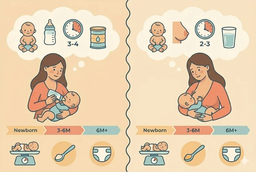Lịch trình sữa công thức vs Bú mẹ: Những thay đổi theo độ tuổi